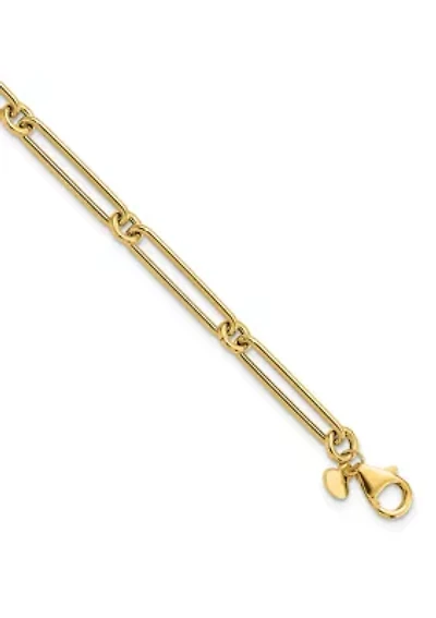 14K Yellow Gold Polished Hollow Paperclip Link Bracelet