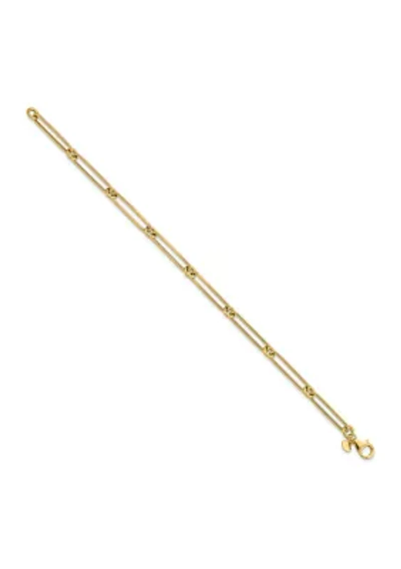 14K Yellow Gold Polished Hollow Paperclip Link Bracelet