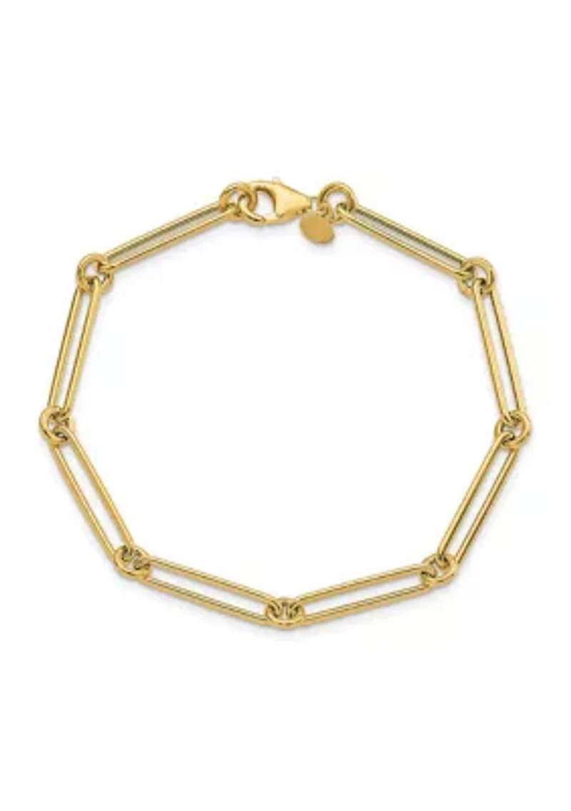 14K Yellow Gold Polished Hollow Paperclip Link Bracelet