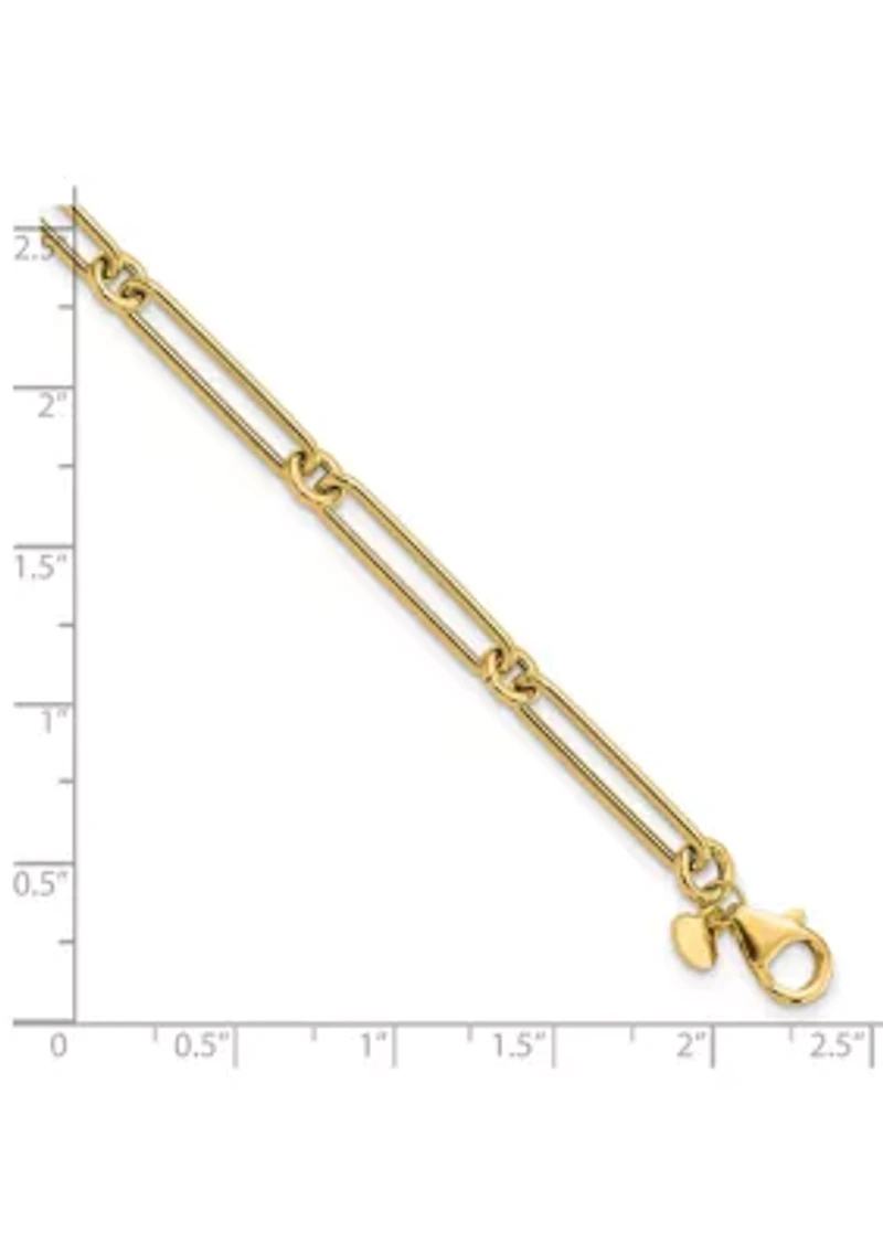 14K Yellow Gold Polished Hollow Paperclip Link Bracelet