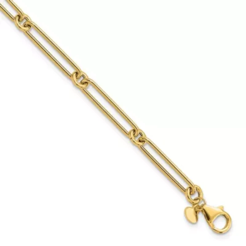 14K Yellow Gold Polished Hollow Paperclip Link Bracelet
