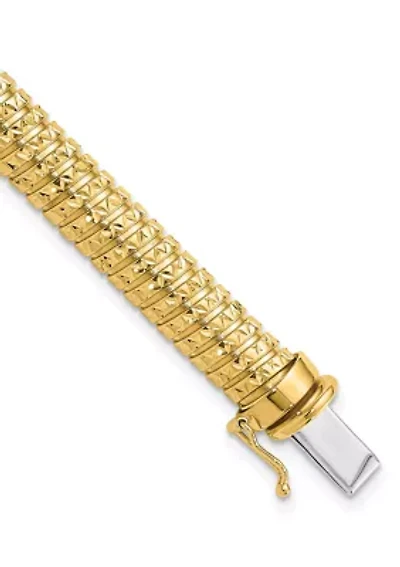 14K Two-tone Polished 7.5mm Diamond-cut Domed Bracelet