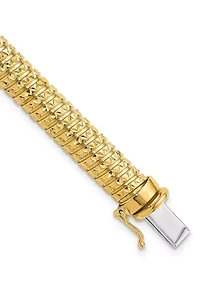 14K Two-tone Polished 7.5mm Diamond-cut Domed Bracelet