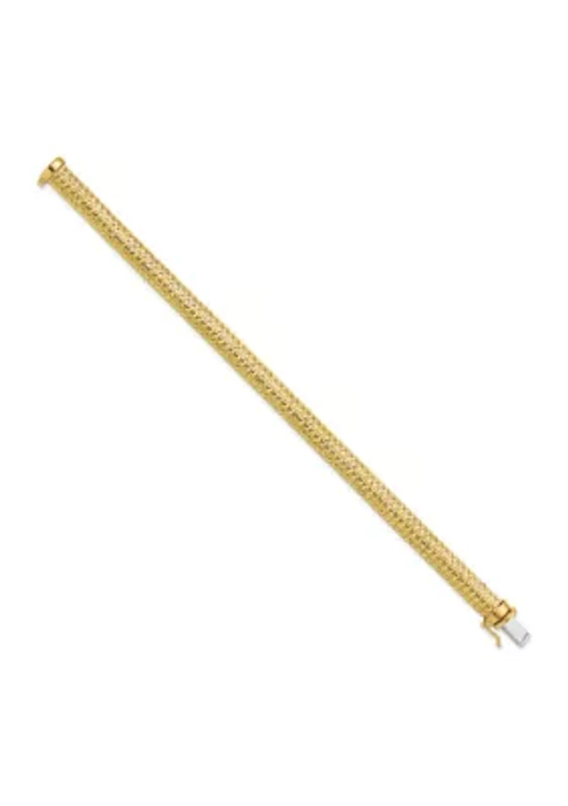 14K Two-tone Polished 7.5mm Diamond-cut Domed Bracelet
