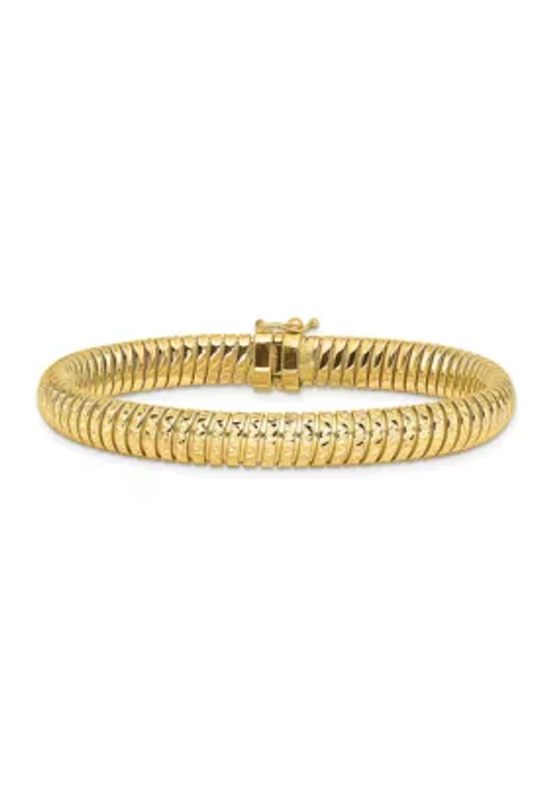 14K Two-tone Polished 7.5mm Diamond-cut Domed Bracelet