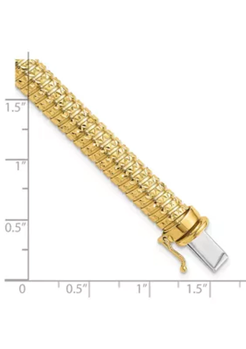 14K Two-tone Polished 7.5mm Diamond-cut Domed Bracelet