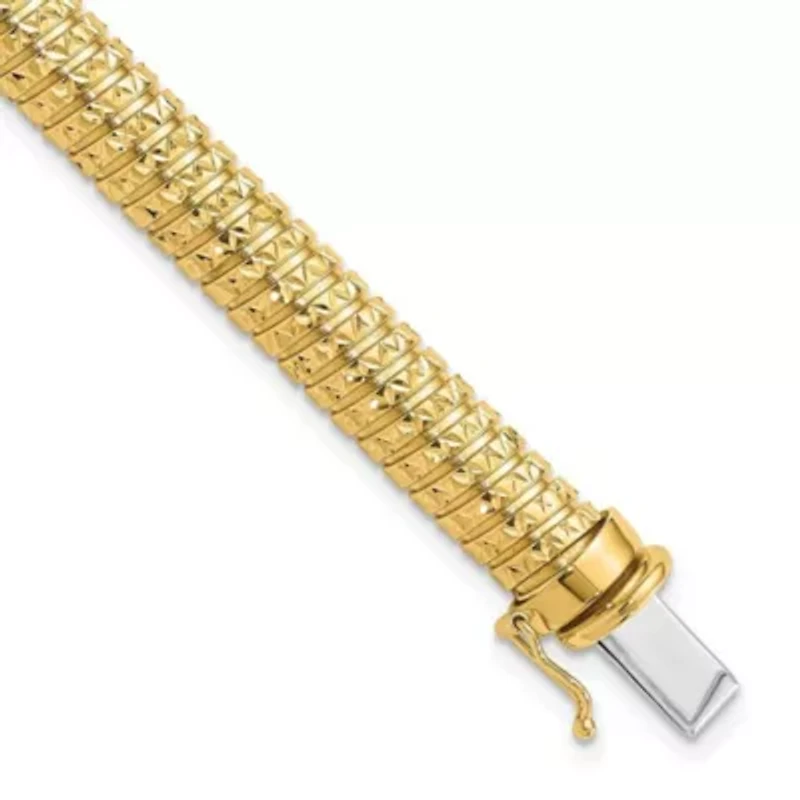 14K Two-tone Polished 7.5mm Diamond-cut Domed Bracelet
