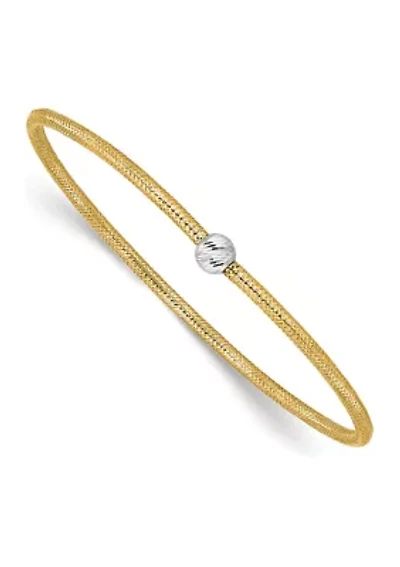 14K Two Tone Polished with Diamond Cut Bead Stretch Bracelet
