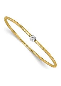 14K Two Tone Polished with Diamond Cut Bead Stretch Bracelet