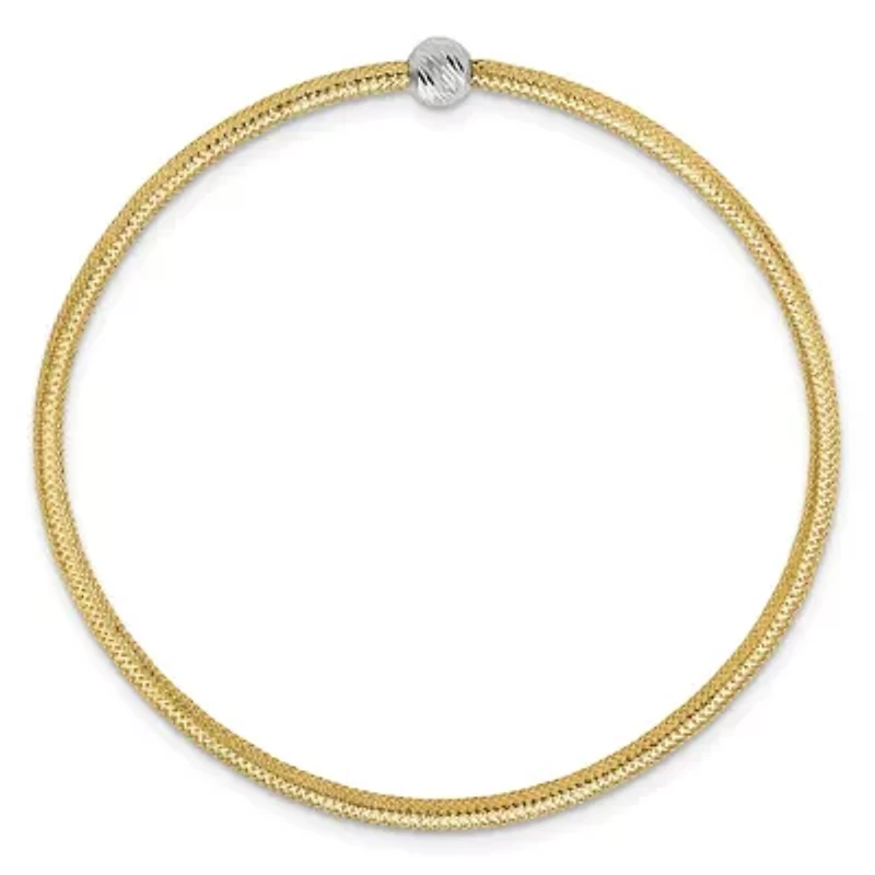 14K Two Tone Polished with Diamond Cut Bead Stretch Bracelet