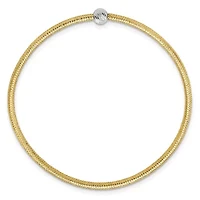 14K Two Tone Polished with Diamond Cut Bead Stretch Bracelet
