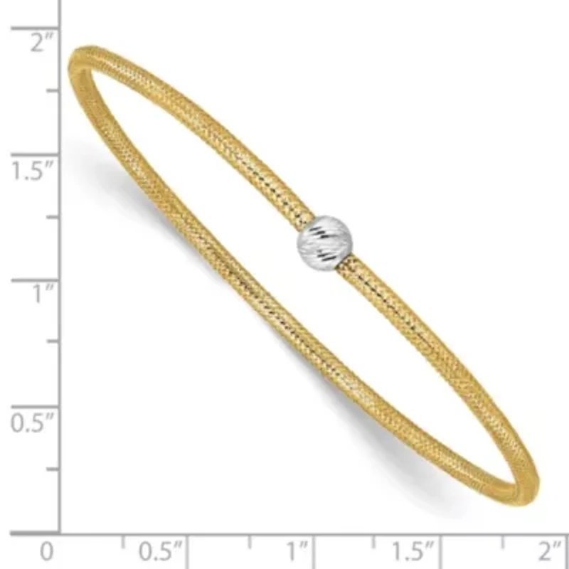 14K Two Tone Polished with Diamond Cut Bead Stretch Bracelet