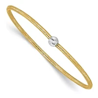 14K Two Tone Polished with Diamond Cut Bead Stretch Bracelet