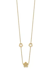 14K Yellow Gold Polished and Filigree Flower Stations with 1 Inch Extension Necklace