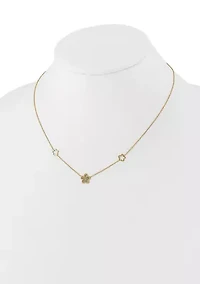 14K Yellow Gold Polished and Filigree Flower Stations with 1 Inch Extension Necklace