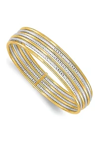 14K Two Tone Diamond Cut 7 Layer Slip on Bangle