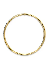 14K Two Tone Diamond Cut 7 Layer Slip on Bangle