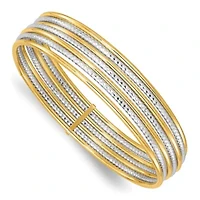 14K Two Tone Diamond Cut 7 Layer Slip on Bangle
