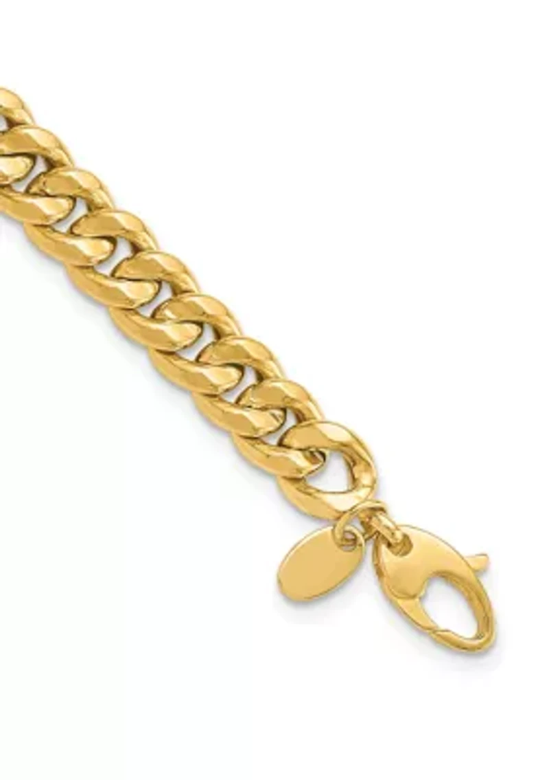 14K Yellow Gold 7mm Polished Flat Beveled Curb Men's Bracelet