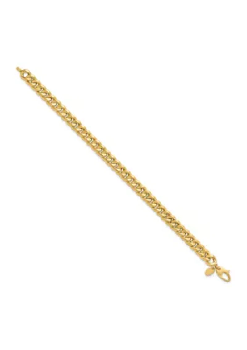 14K Yellow Gold 7mm Polished Flat Beveled Curb Bracelet