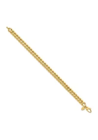 14K Yellow Gold 7mm Polished Flat Beveled Curb Men's Bracelet