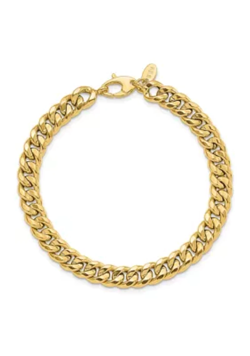 14K Yellow Gold 7mm Polished Flat Beveled Curb Bracelet