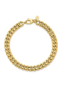 14K Yellow Gold 7mm Polished Flat Beveled Curb Men's Bracelet