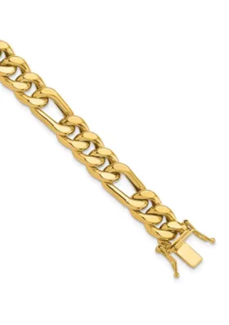 14K Yellow Gold Polished Figaro Link Men's Bracelet