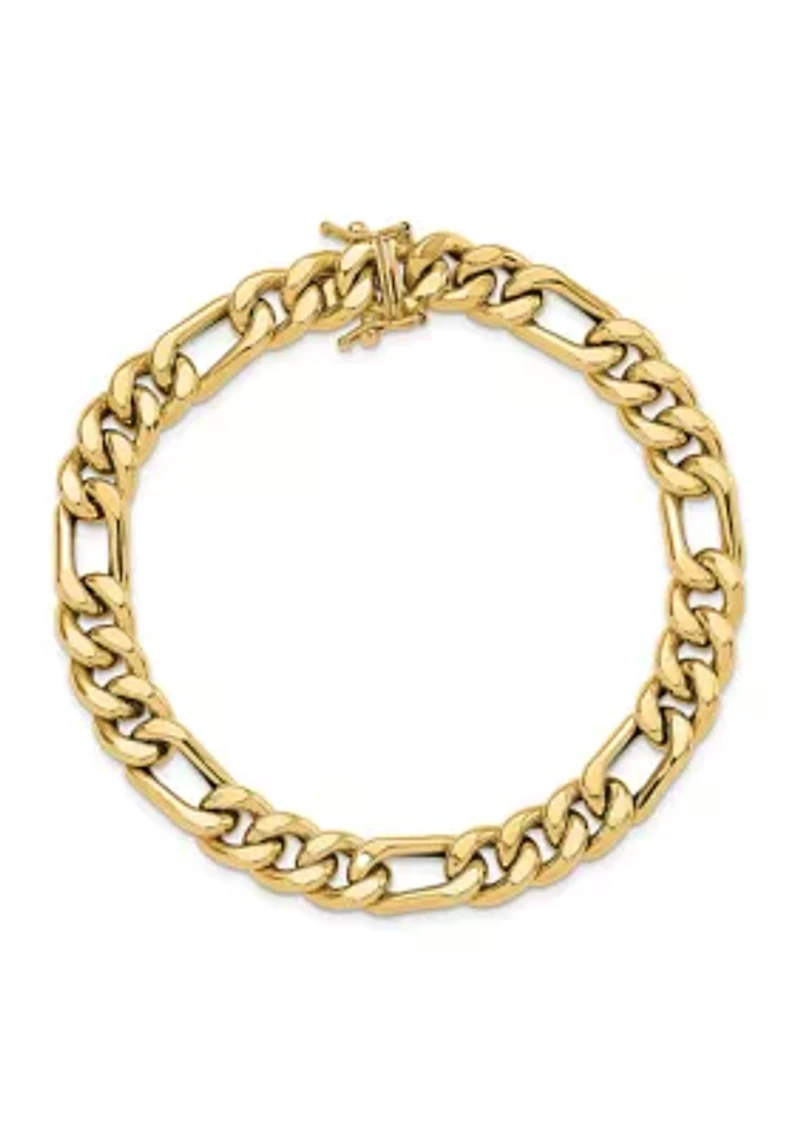 14K Yellow Gold Polished Figaro Link Men's Bracelet
