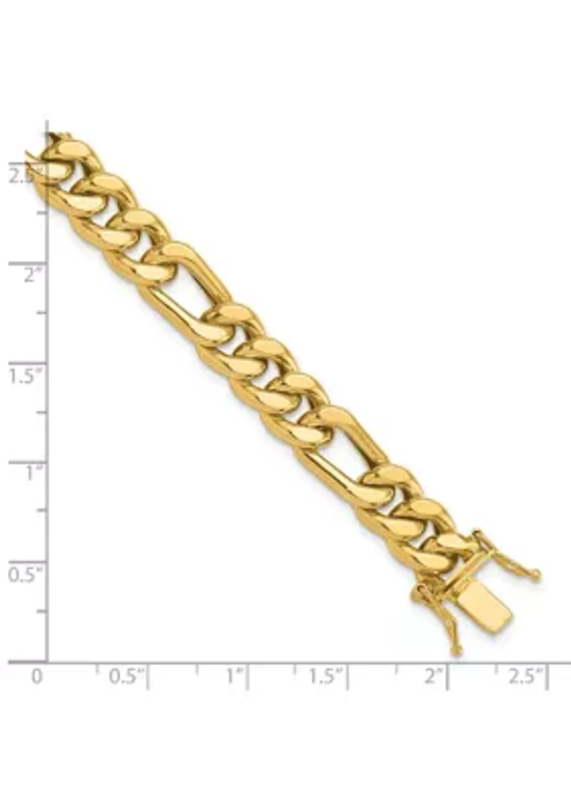 14K Yellow Gold Polished Figaro Link Men's Bracelet