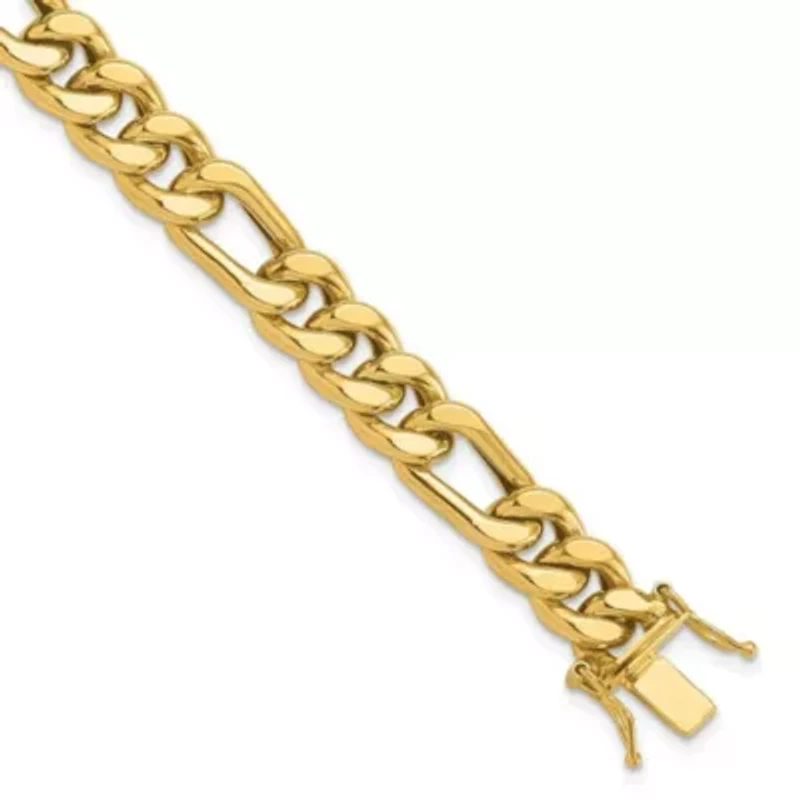 14K Yellow Gold Polished Figaro Link Men's Bracelet