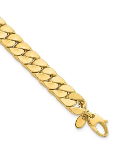 14K Yellow Gold 8.5mm Polished Flat Beveled Curb Men's Bracelet