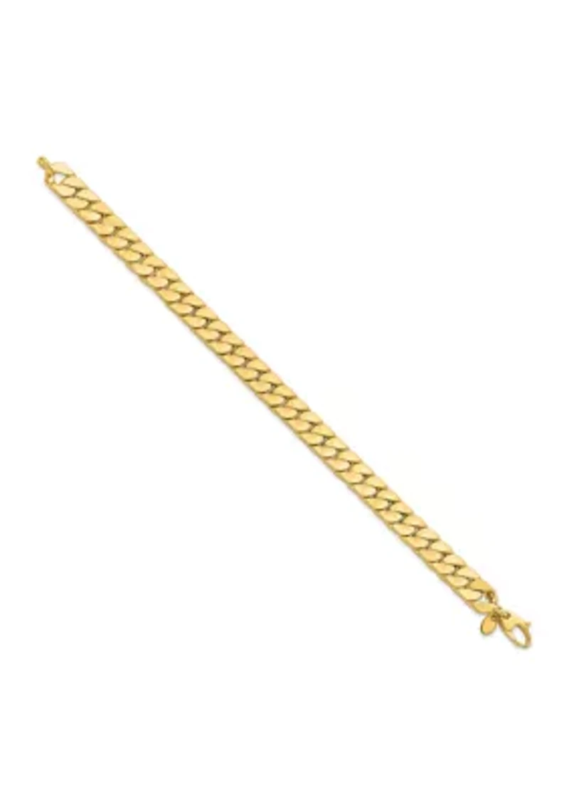 14K Yellow Gold 8.5mm Polished Flat Beveled Curb Men's Bracelet