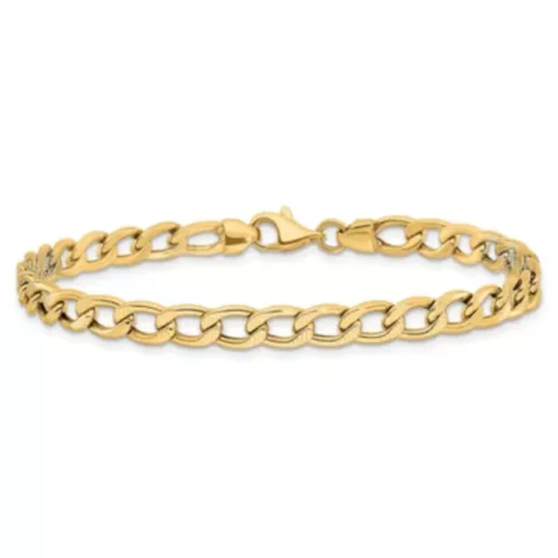 14K Yellow Gold Polished and Textured Link Bracelet