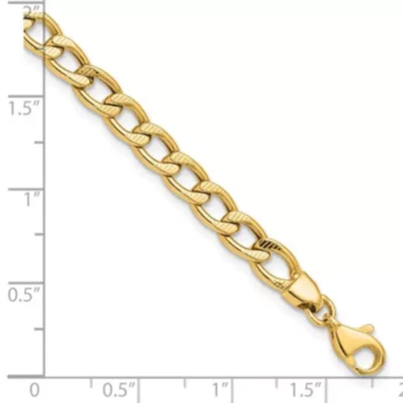 14K Yellow Gold Polished and Textured Link Bracelet