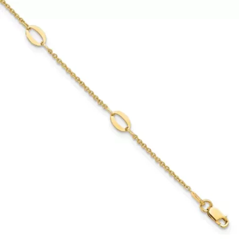 14K Yellow Gold Polished Oval Links 9-inch Plus 1-inch Extension Anklet