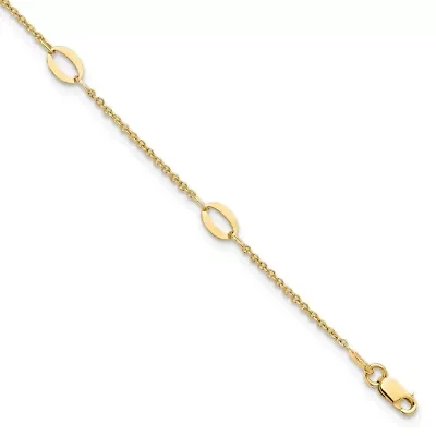 14K Yellow Gold Polished Oval Links 9-inch Plus 1-inch Extension Anklet