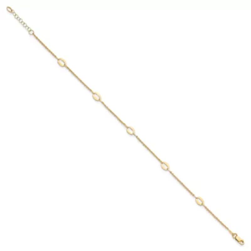 14K Yellow Gold Polished Oval Links 9-inch Plus 1-inch Extension Anklet