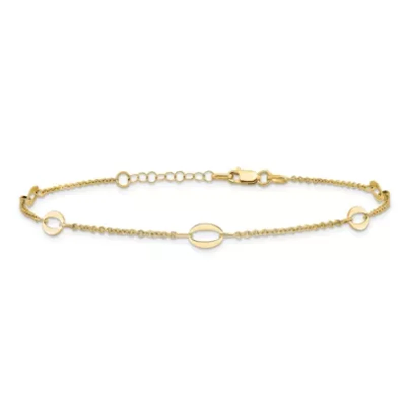 14K Yellow Gold Polished Oval Links 9-inch Plus 1-inch Extension Anklet