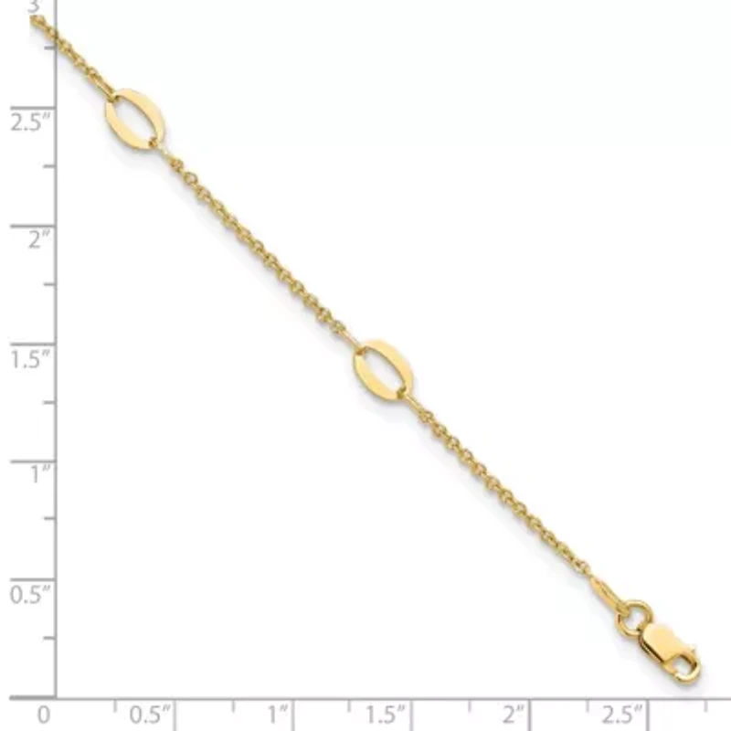 14K Yellow Gold Polished Oval Links 9-inch Plus 1-inch Extension Anklet