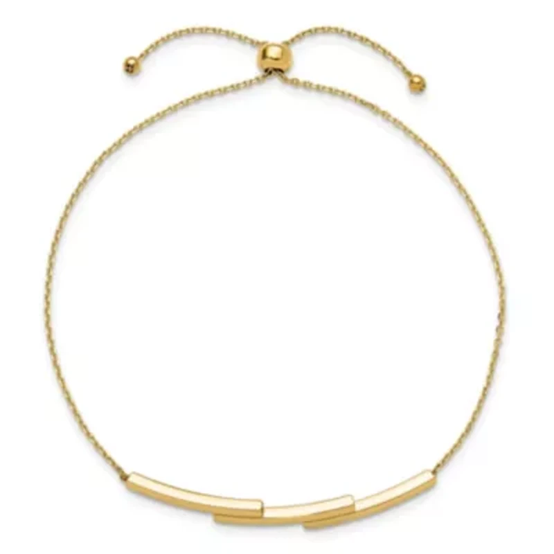 14K Yellow Gold Polished Bar Adjustable Bracelet