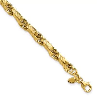 14K Yellow Gold Polished and Grooved Fancy Link Bracelet