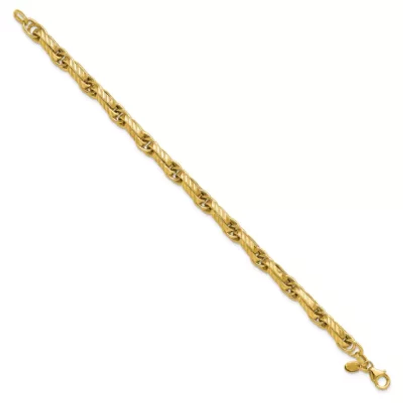 14K Yellow Gold Polished and Grooved Fancy Link Bracelet