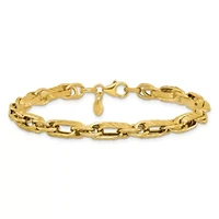 14K Yellow Gold Polished and Grooved Fancy Link Bracelet