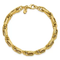 14K Yellow Gold Polished and Grooved Fancy Link Bracelet