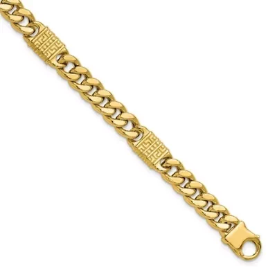 14K Yellow Gold Polished with Design Fancy Link Men's Bracelet