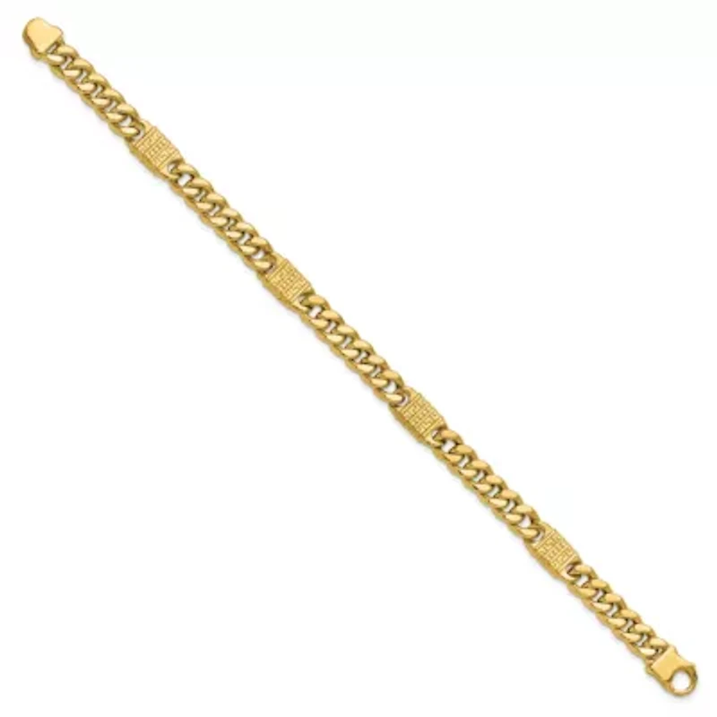 14K Yellow Gold Polished with Design Fancy Link Men's Bracelet