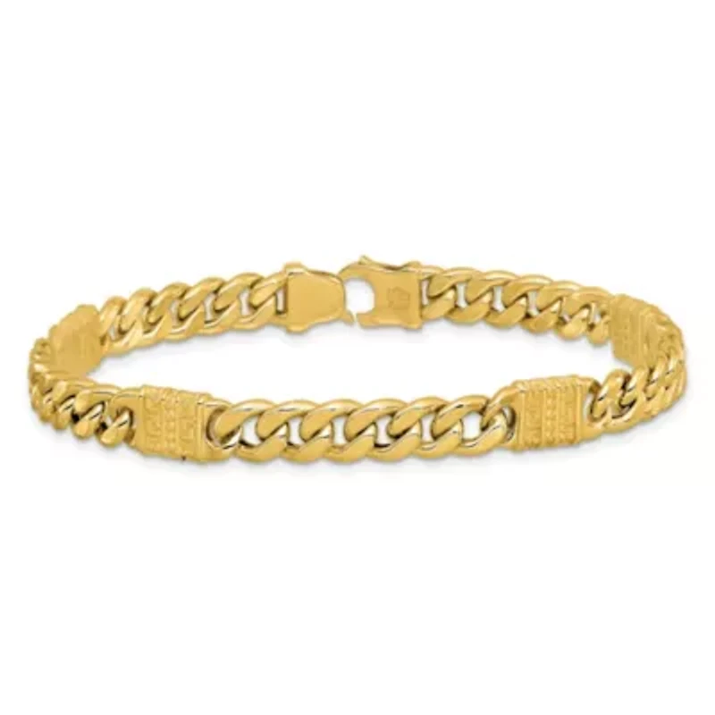 14K Yellow Gold Polished with Design Fancy Link Men's Bracelet