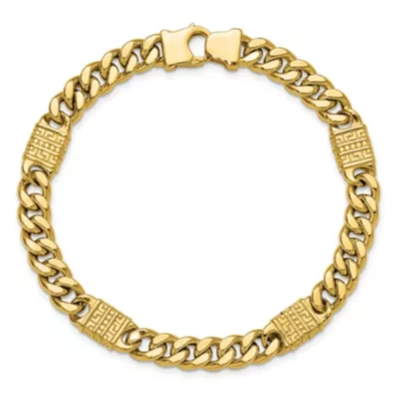 14K Yellow Gold Polished with Design Fancy Link Men's Bracelet
