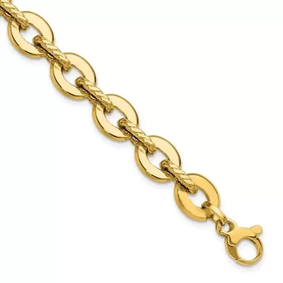 14K Yellow Gold Polished and Grooved Fancy Link Bracelet